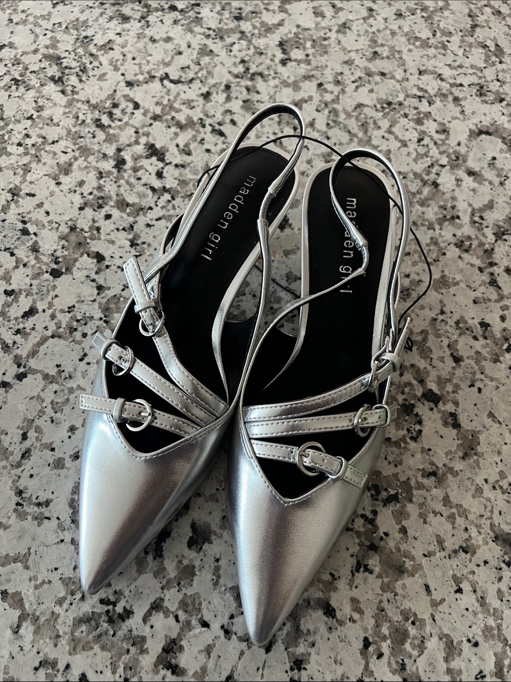 Madden Girl Silver Pointed Slingback Kitten Heels
